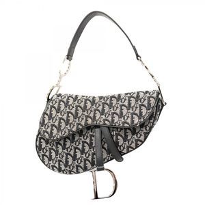 Christian Dior Trotter Saddle Bag Shoulder Bag Black Canvas Silver Hardware  Wom